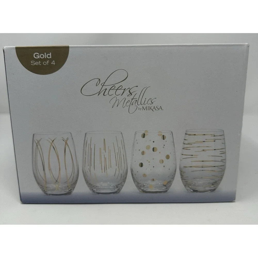 Mikasa Cheers Party Set of (4) 16.9 Oz. Stemless Wine Glasses *New In Box*